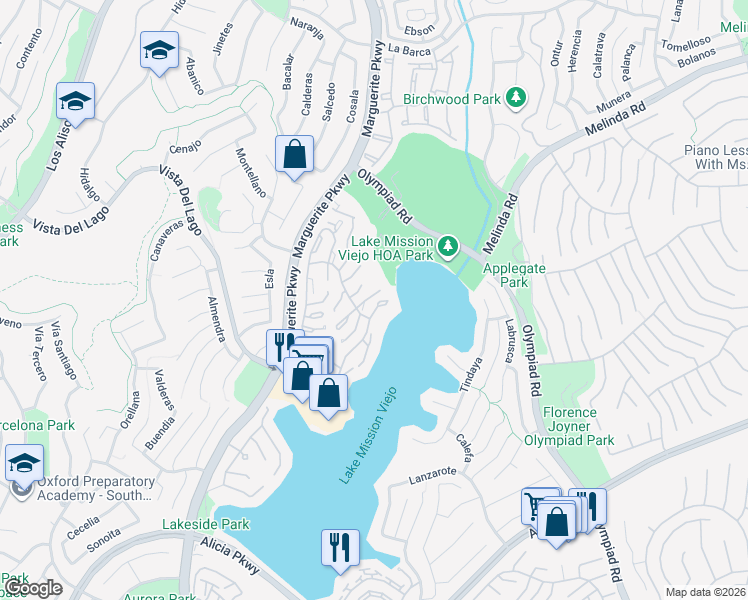 map of restaurants, bars, coffee shops, grocery stores, and more near 22486 Petra in Mission Viejo