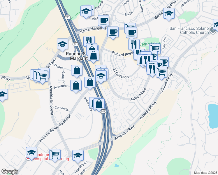 map of restaurants, bars, coffee shops, grocery stores, and more near 13 Castilla in Rancho Santa Margarita