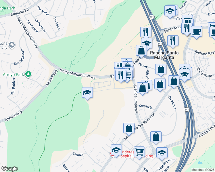 map of restaurants, bars, coffee shops, grocery stores, and more near 38 Abrigo in Rancho Santa Margarita