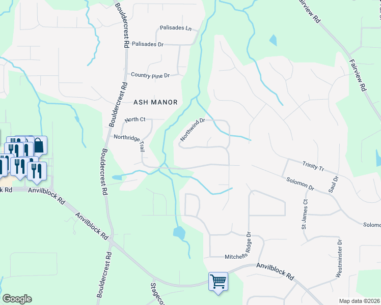 map of restaurants, bars, coffee shops, grocery stores, and more near 4283 Northwind Drive in Ellenwood