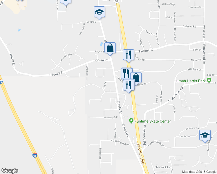 map of restaurants, bars, coffee shops, grocery stores, and more near 514 Kirk Circle in Gardendale