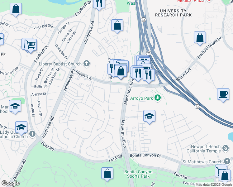 map of restaurants, bars, coffee shops, grocery stores, and more near 2 Leesbury Court in Newport Beach