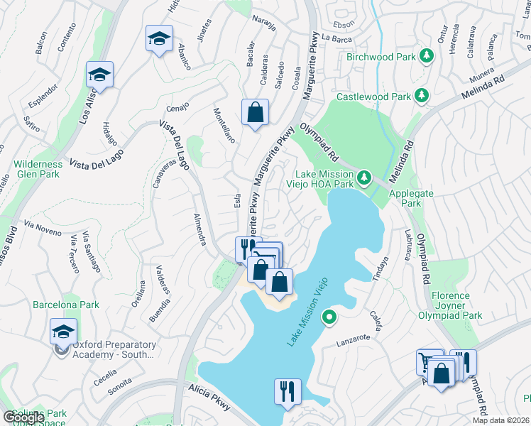 map of restaurants, bars, coffee shops, grocery stores, and more near 27776 Deya in Mission Viejo