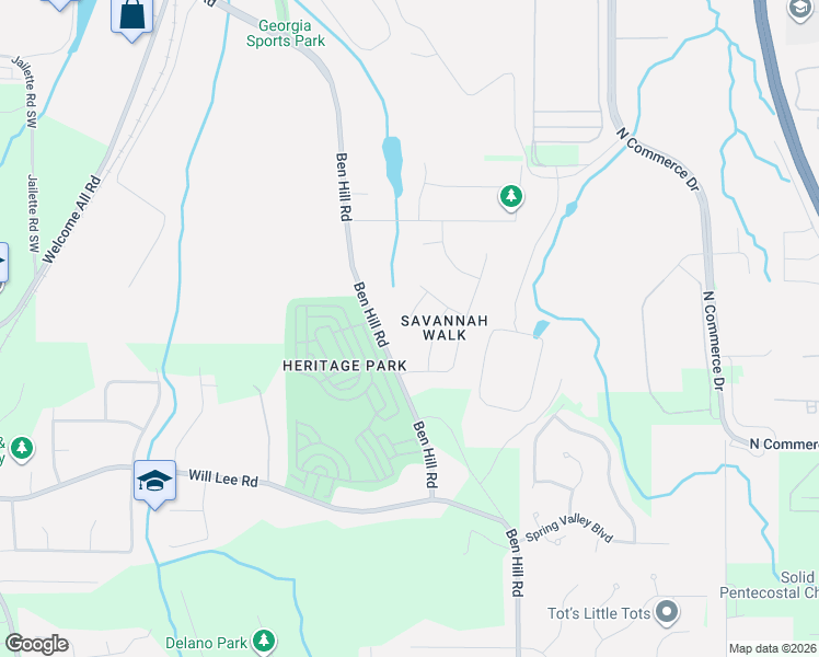 map of restaurants, bars, coffee shops, grocery stores, and more near 4320 Savannah Trail in Atlanta