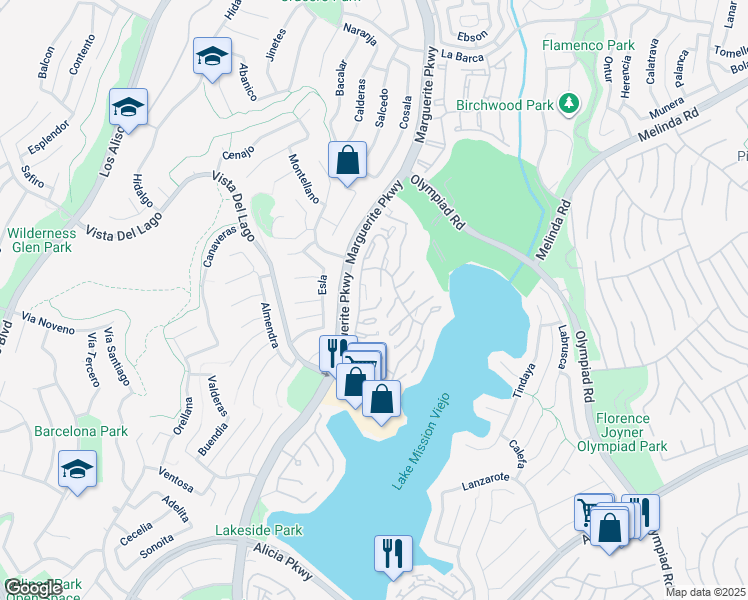 map of restaurants, bars, coffee shops, grocery stores, and more near 22534 Campos in Mission Viejo