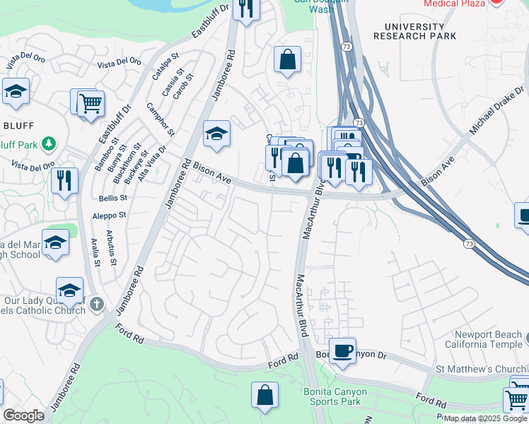 map of restaurants, bars, coffee shops, grocery stores, and more near 14 Hillsdale Drive in Newport Beach
