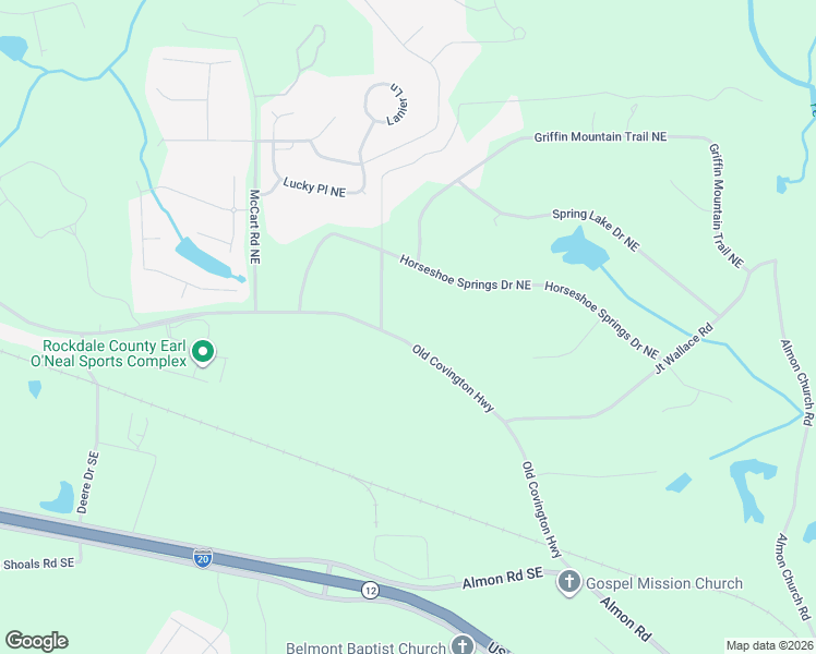 map of restaurants, bars, coffee shops, grocery stores, and more near Old Covington Highway in Covington