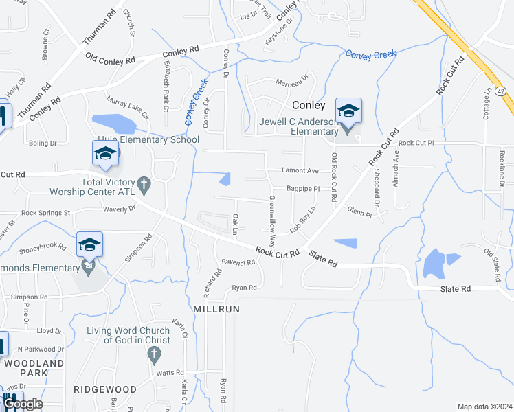 map of restaurants, bars, coffee shops, grocery stores, and more near 1543 California Avenue in Conley