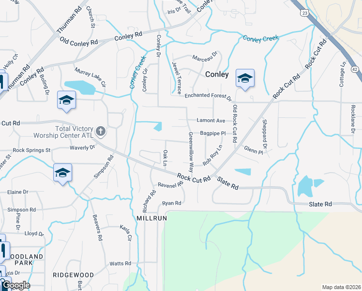 map of restaurants, bars, coffee shops, grocery stores, and more near 1543 California Avenue in Conley
