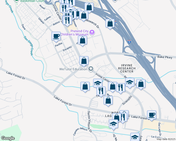 map of restaurants, bars, coffee shops, grocery stores, and more near 9070 Irvine Center Drive in Irvine