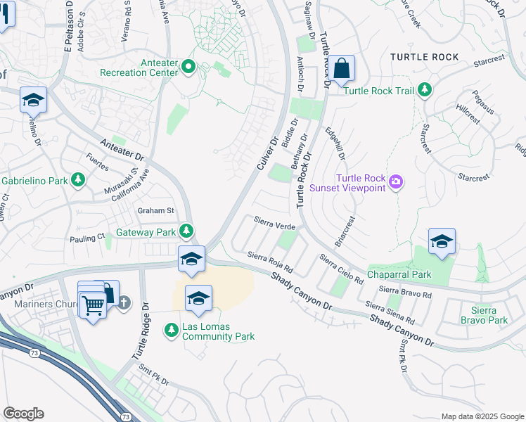 map of restaurants, bars, coffee shops, grocery stores, and more near 19412 Sierra Verde in Irvine
