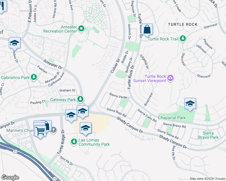 map of restaurants, bars, coffee shops, grocery stores, and more near 19412 Sierra Verde in Irvine