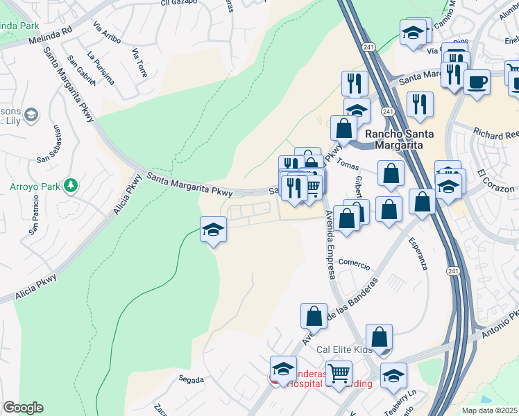 map of restaurants, bars, coffee shops, grocery stores, and more near 106 Timbre in Rancho Santa Margarita