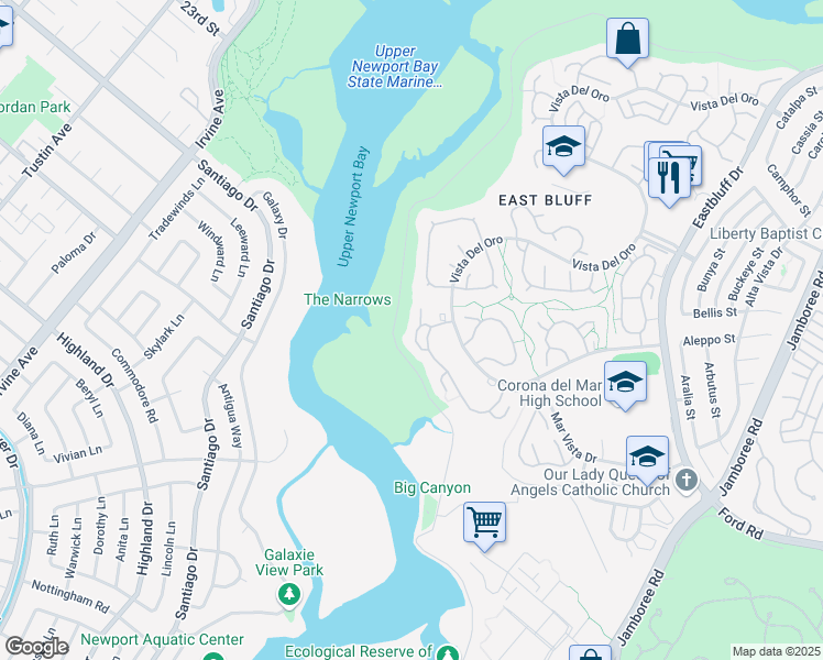 map of restaurants, bars, coffee shops, grocery stores, and more near 305 Avenida Cerritos in Newport Beach