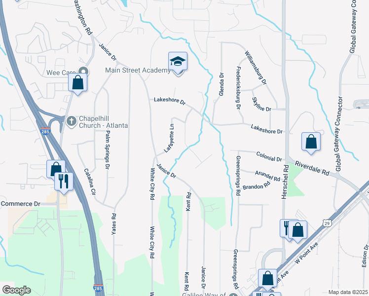 map of restaurants, bars, coffee shops, grocery stores, and more near 4365 York Road in College Park