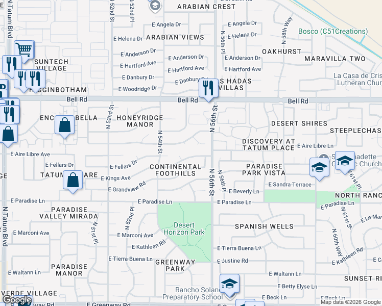 map of restaurants, bars, coffee shops, grocery stores, and more near 5520 East Grandview Road in Scottsdale