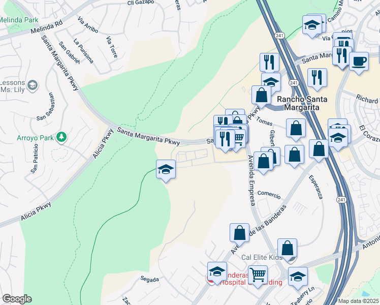 map of restaurants, bars, coffee shops, grocery stores, and more near 56 Abrigo in Rancho Santa Margarita