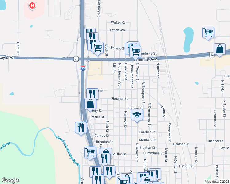 map of restaurants, bars, coffee shops, grocery stores, and more near 1201 North Culberson Street in Gainesville