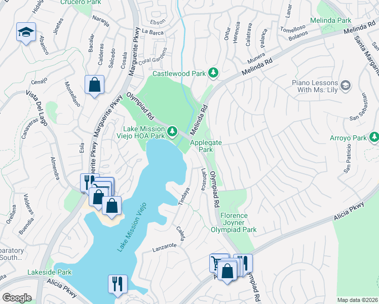 map of restaurants, bars, coffee shops, grocery stores, and more near 22421 Labrusca in Mission Viejo