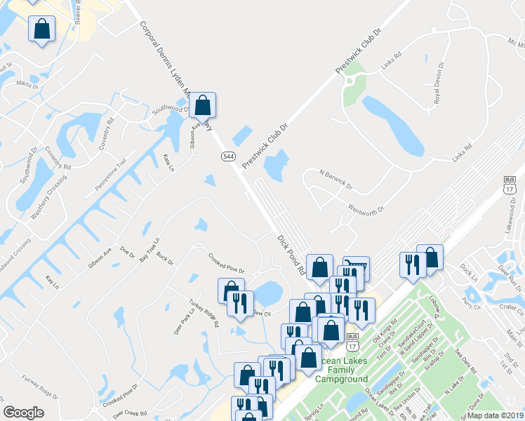 map of restaurants, bars, coffee shops, grocery stores, and more near 1710 Dick Pond Rd in Myrtle Beach