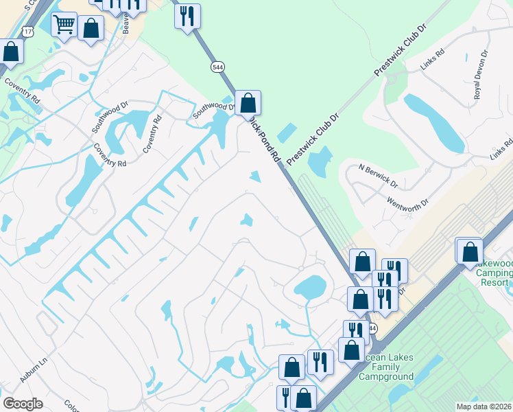 map of restaurants, bars, coffee shops, grocery stores, and more near 1772 Bay Tree Lane in Myrtle Beach