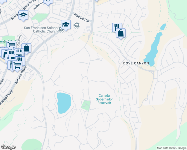 map of restaurants, bars, coffee shops, grocery stores, and more near 22442 Vía Pajaro in Coto de Caza