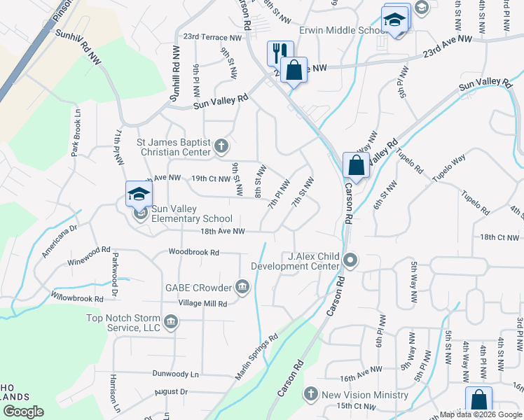map of restaurants, bars, coffee shops, grocery stores, and more near 1900 7th Place Northwest in Birmingham