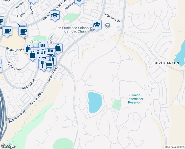 map of restaurants, bars, coffee shops, grocery stores, and more near 8 Joliet Drive in Coto de Caza