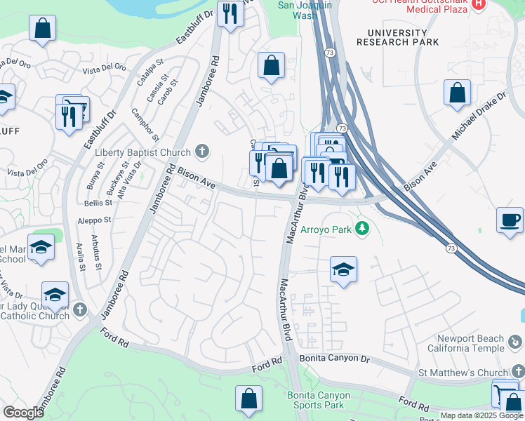 map of restaurants, bars, coffee shops, grocery stores, and more near 2 Leesbury Court in Newport Beach