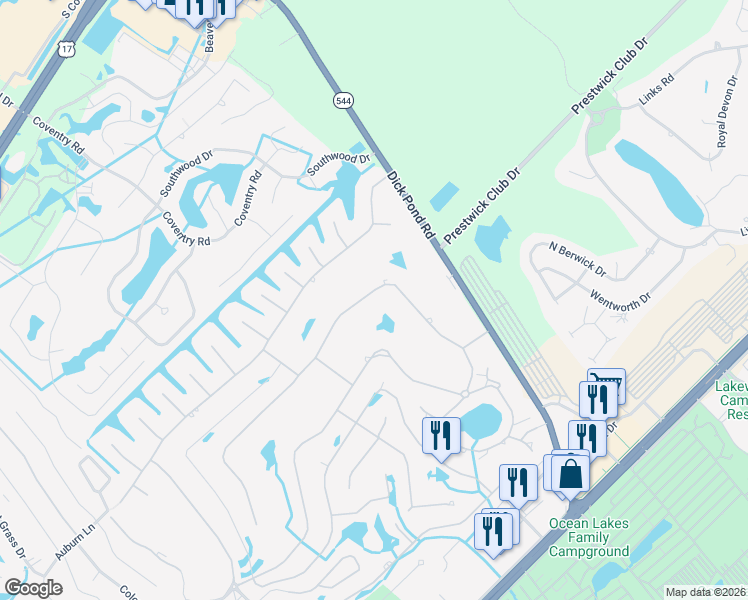 map of restaurants, bars, coffee shops, grocery stores, and more near 1741 Bay Tree Lane in Myrtle Beach