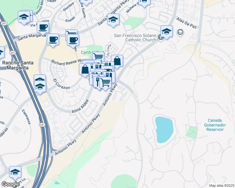 map of restaurants, bars, coffee shops, grocery stores, and more near 2 Santa Agatha in Rancho Santa Margarita