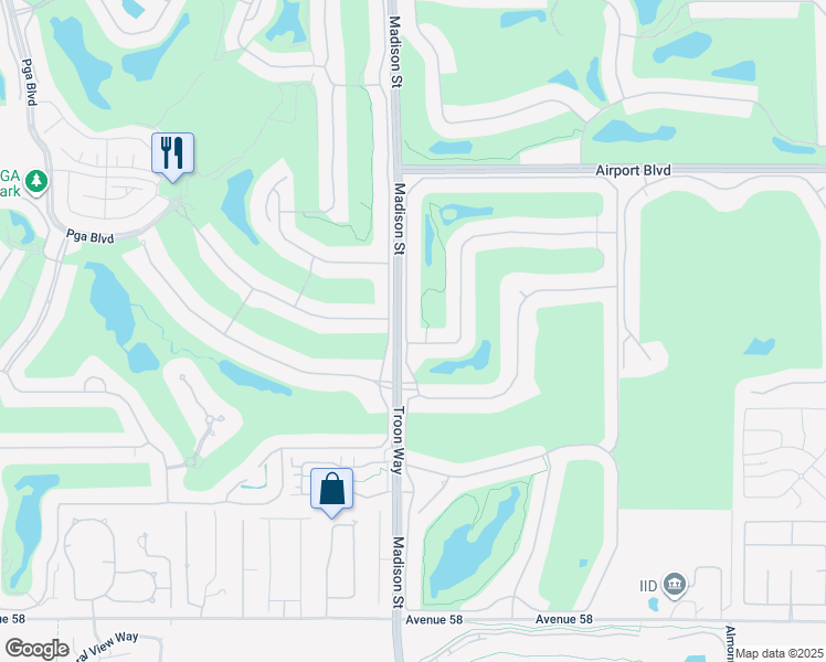 map of restaurants, bars, coffee shops, grocery stores, and more near Muirfield Way in La Quinta