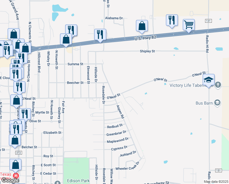 map of restaurants, bars, coffee shops, grocery stores, and more near 1108 Aspen Road in Gainesville