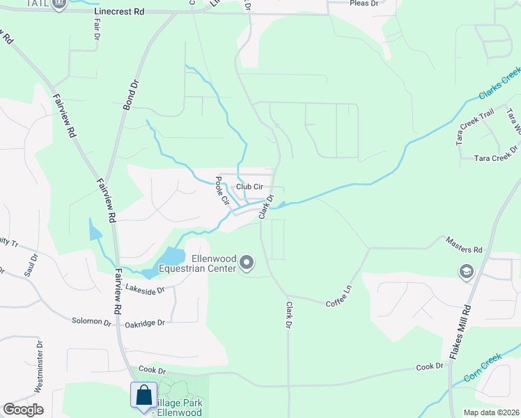 map of restaurants, bars, coffee shops, grocery stores, and more near 2-12 Club Circle in Ellenwood
