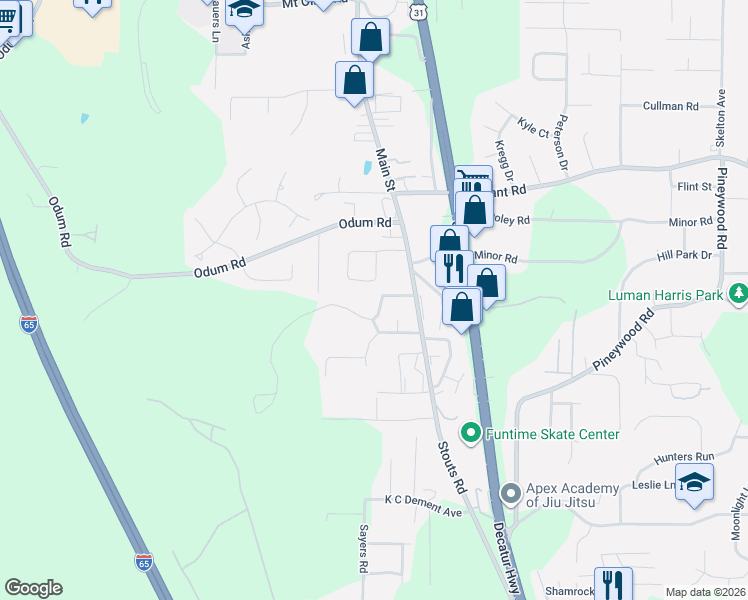 map of restaurants, bars, coffee shops, grocery stores, and more near 256 Garrison Road in Gardendale