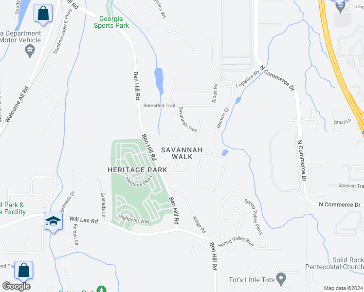 map of restaurants, bars, coffee shops, grocery stores, and more near 4314 Savannah Lane in Atlanta