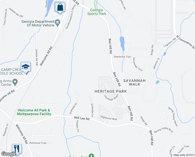 map of restaurants, bars, coffee shops, grocery stores, and more near 4544 Parkway Circle in Atlanta