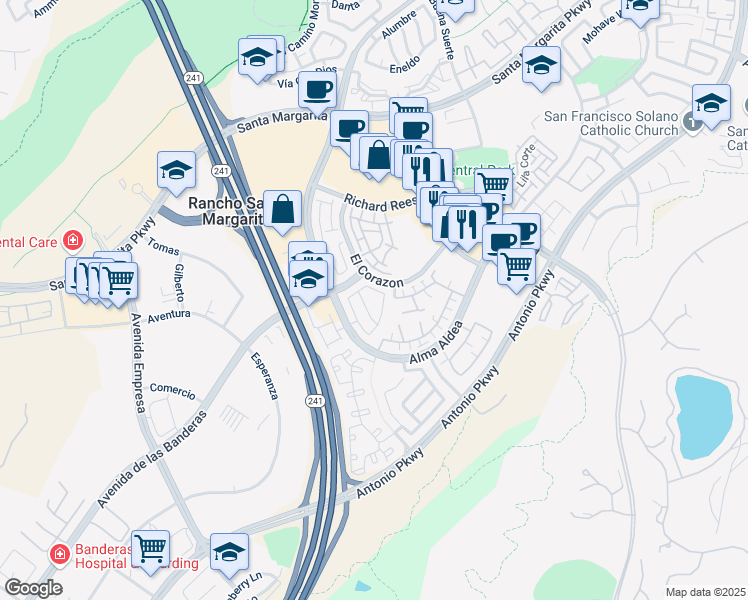 map of restaurants, bars, coffee shops, grocery stores, and more near 26 Calle Del Rio in Rancho Santa Margarita