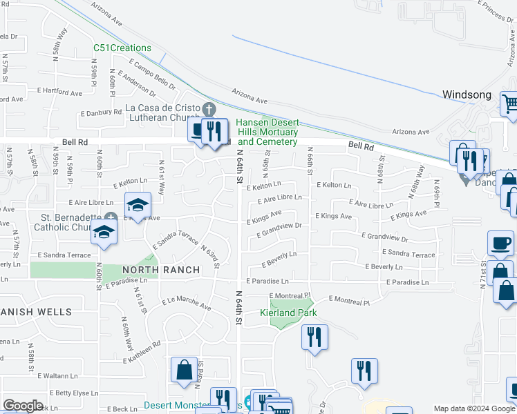 map of restaurants, bars, coffee shops, grocery stores, and more near 6418 East Aire Libre Lane in Scottsdale