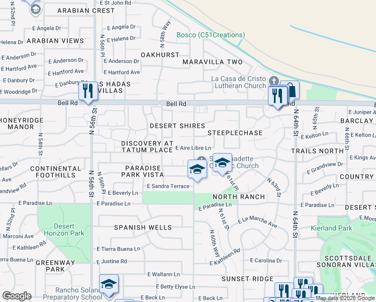 map of restaurants, bars, coffee shops, grocery stores, and more near 5944 East Aire Libre Lane in Scottsdale