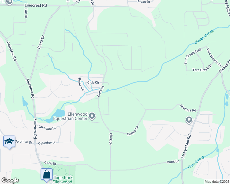 map of restaurants, bars, coffee shops, grocery stores, and more near 112 Creek Cove Lane in Ellenwood