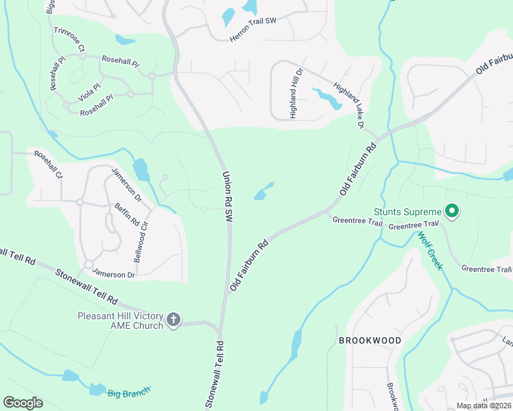 map of restaurants, bars, coffee shops, grocery stores, and more near 4320 Union Road Southwest in College Park