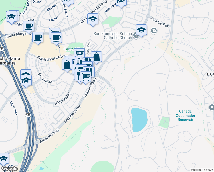 map of restaurants, bars, coffee shops, grocery stores, and more near 2 San Angelo in Rancho Santa Margarita