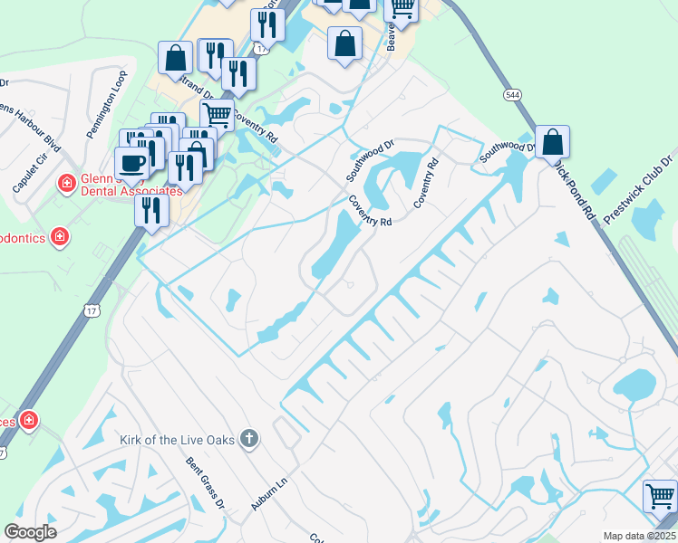 map of restaurants, bars, coffee shops, grocery stores, and more near 1487 Westferry Crossing in Myrtle Beach