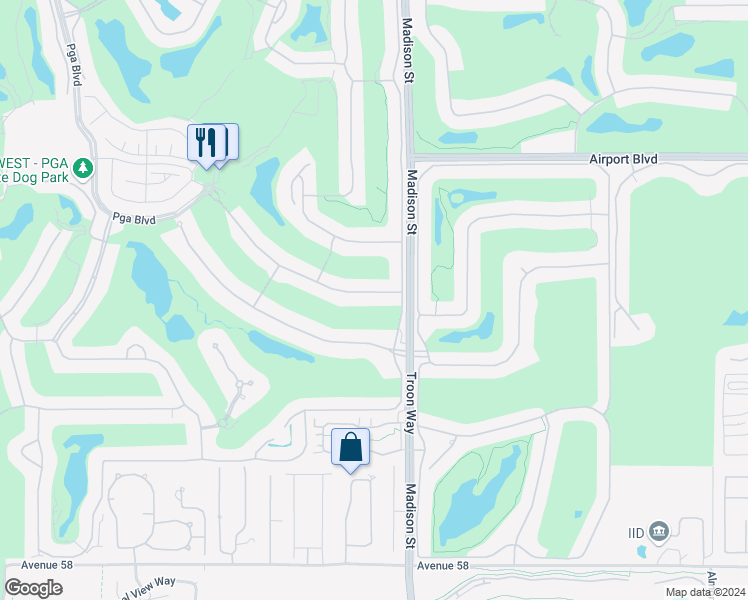 map of restaurants, bars, coffee shops, grocery stores, and more near 80913 Spanish Bay in La Quinta