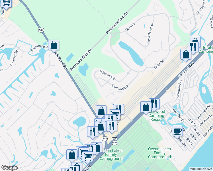 map of restaurants, bars, coffee shops, grocery stores, and more near 2013 Ladybank Drive in Surfside Beach