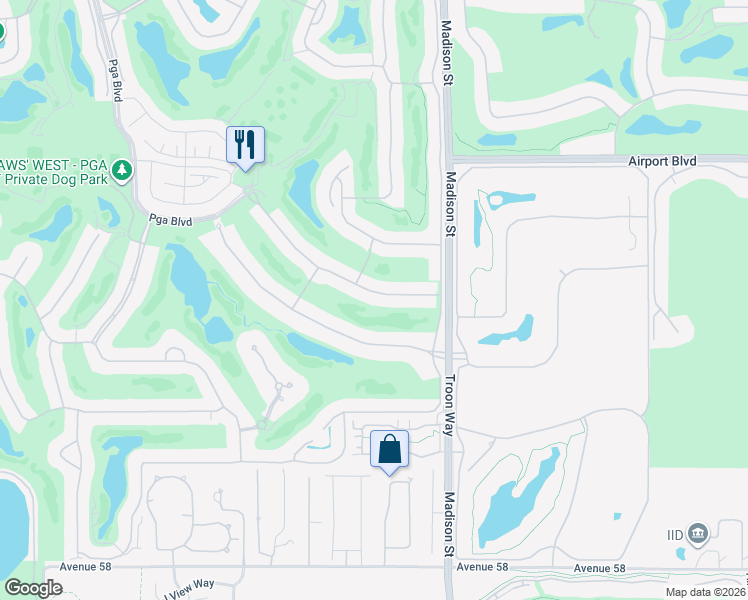 map of restaurants, bars, coffee shops, grocery stores, and more near 80733 Spanish Bay in La Quinta
