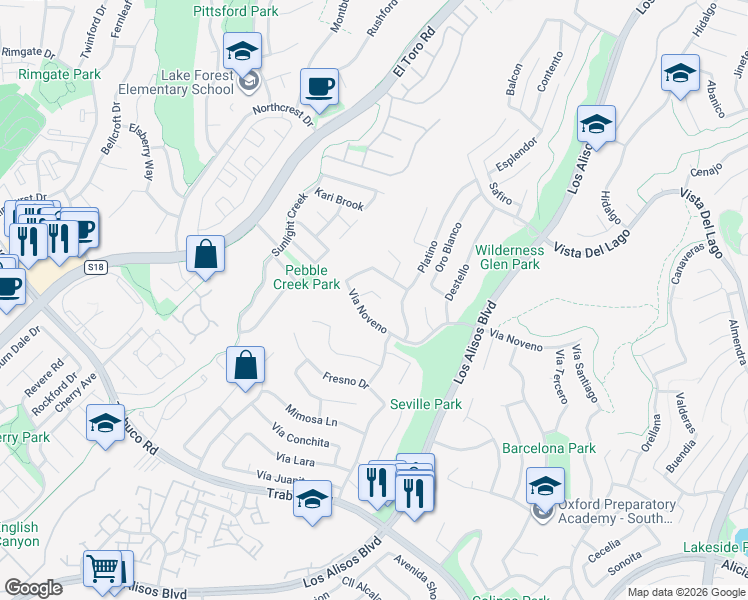 map of restaurants, bars, coffee shops, grocery stores, and more near 26611 Medra in Mission Viejo