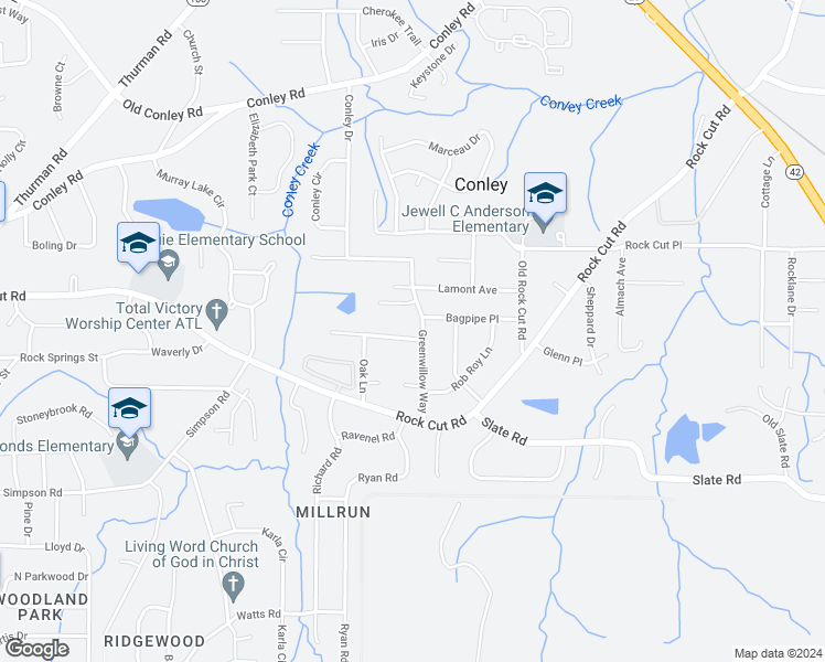 map of restaurants, bars, coffee shops, grocery stores, and more near 1554 California Avenue in Conley