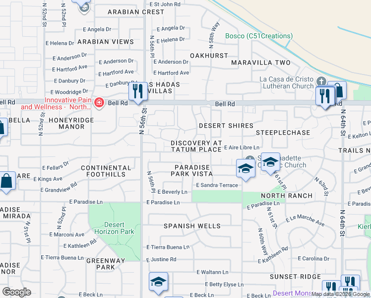 map of restaurants, bars, coffee shops, grocery stores, and more near 5704 East Aire Libre Avenue in Scottsdale